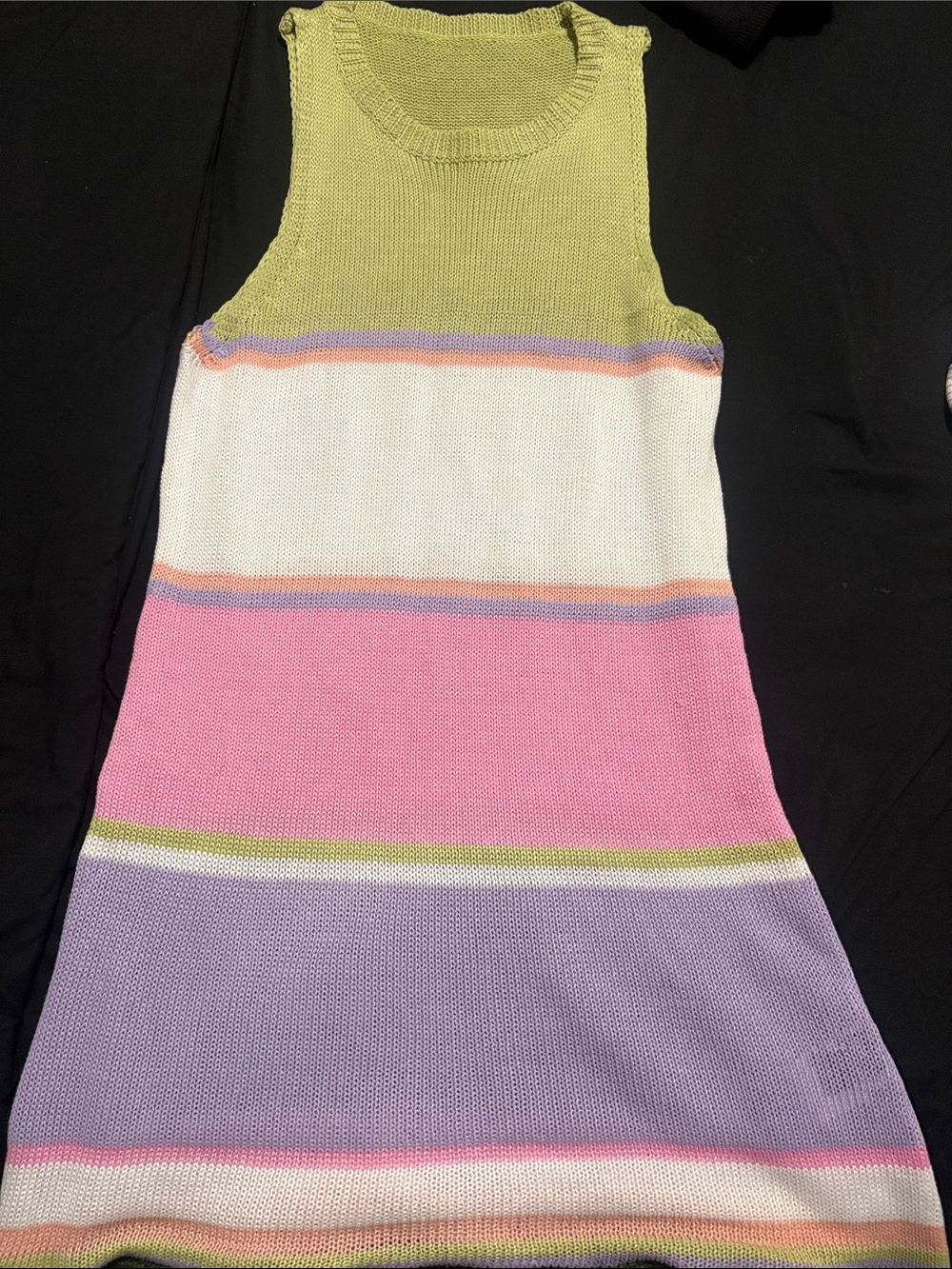 Ladies' Sleeveless Striped Knit Dress - Pink, Purple & Green